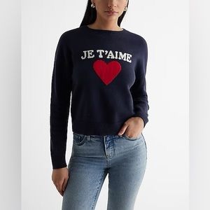 EXPRESS Je T'aime Heart Crew Neck Sweater size Small NWT